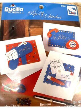 Bucilla Paper X Stitches Felt Card Kit Hey There Set Of 3 Cards 5" X 6.5" Includ